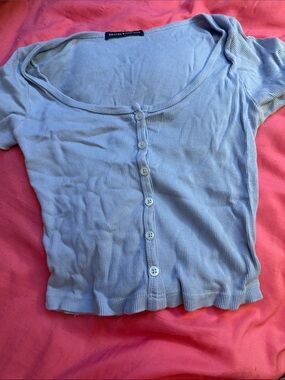 Brandy Melville Baby Blue Ribbed Button-Up Crop Top